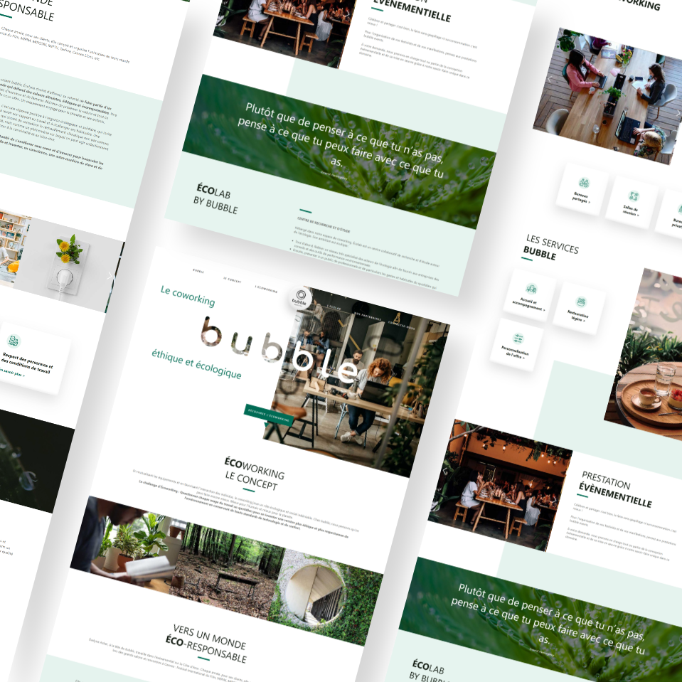 Capture d'écran du site de bubble ecoworking que nous avons rédigé intégralement